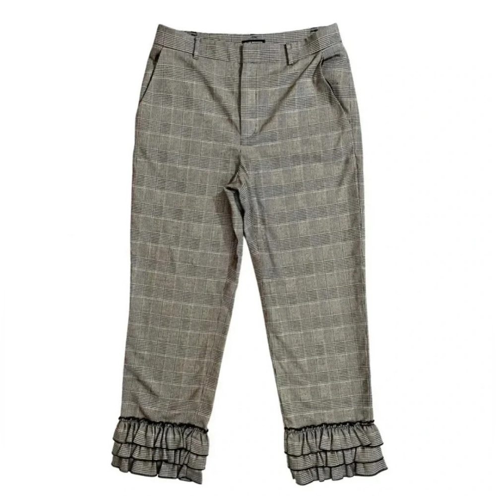 Club Monaco Glen Plaid Ankle Ruffle Hem Stretch Trouser Pants
